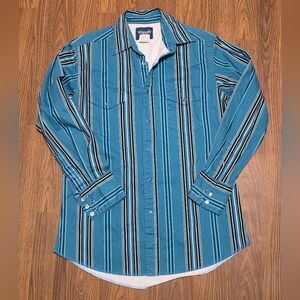 Wrangler Brushpopper Men’s M Vintage Western Shirt Striped Snap Cowboy Yokes D94